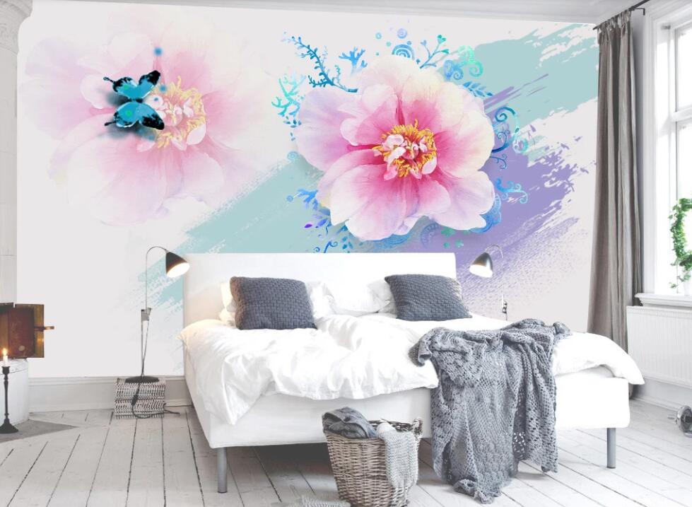 3D Pink Youthful Flowers 1857 Wall Murals