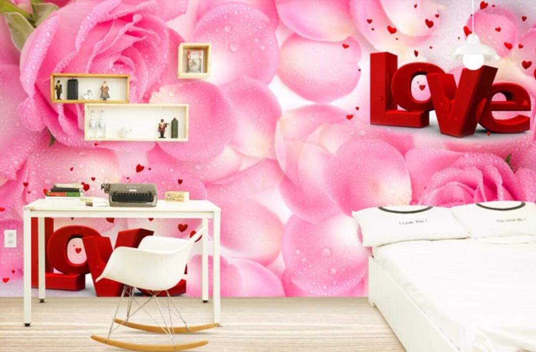 3D Love In Pink Roses 1764 Wall Murals