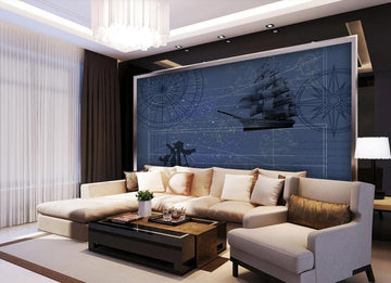 3D Sailing In Deep Blue 1860 Wall Murals
