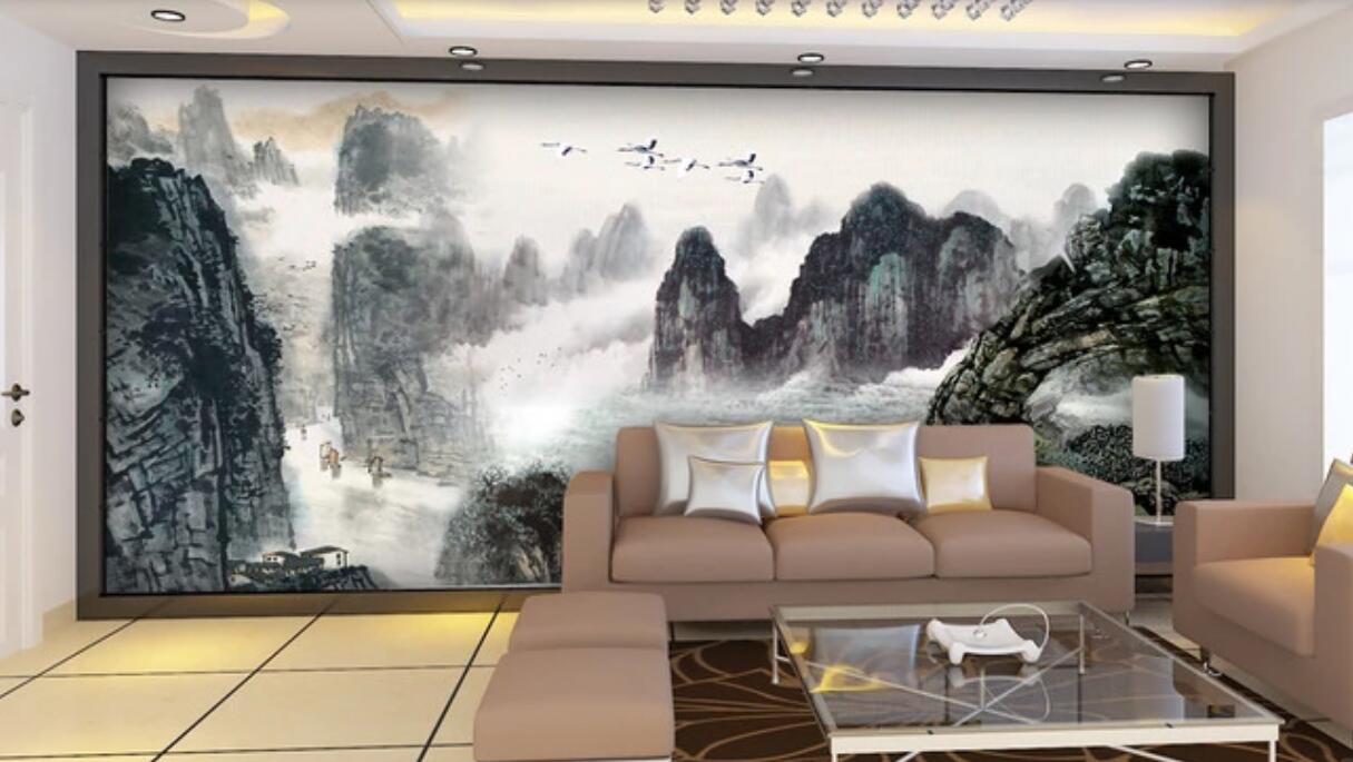 3D Clouds And Dark Mountains 1765 Wall Murals