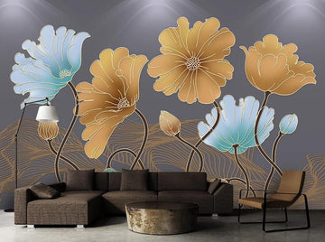 3D Two Kinds Of Bright Flowers 1956 Wall Murals
