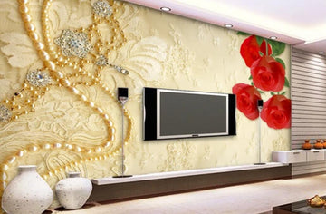 3D Gold Decoration And Red Rose 1767 Wall Murals