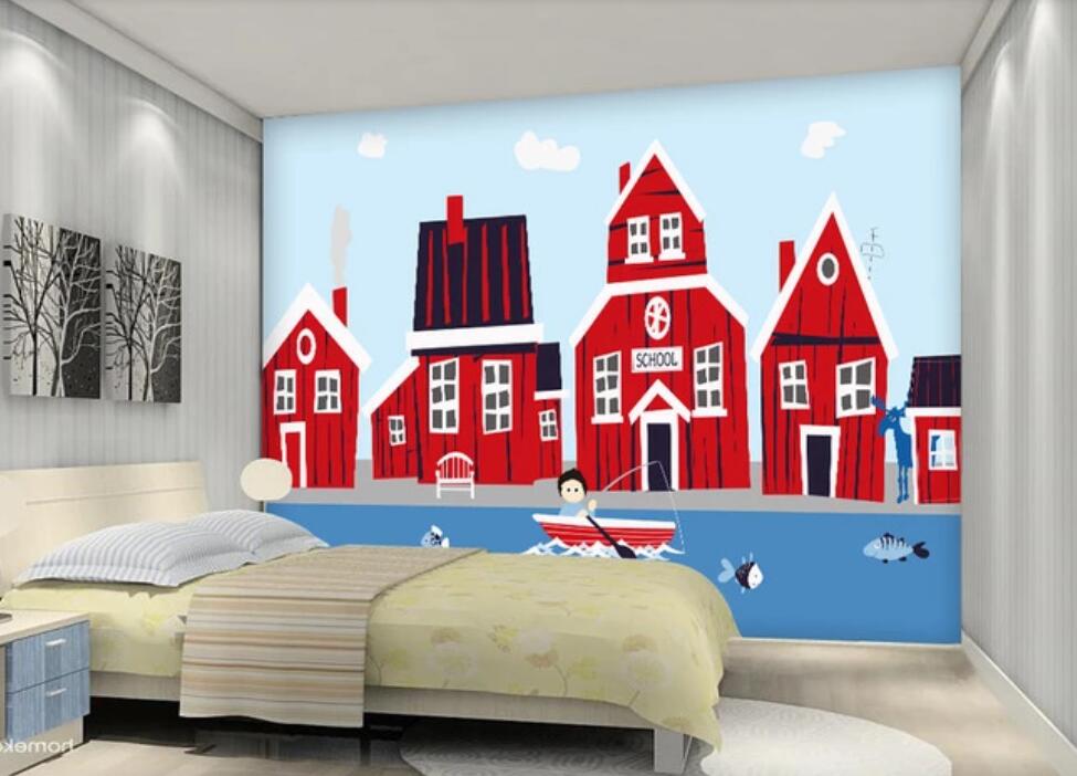 3D Beautiful Red Houses 1780 Wall Murals