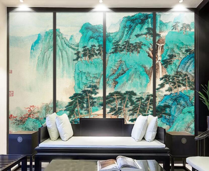 3D Green High Mountains 1877 Wall Murals