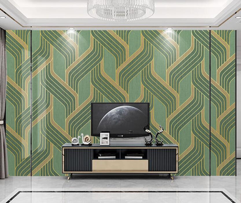 3D Interlacing Of Green And Yellow Waves 2002 Wall Murals