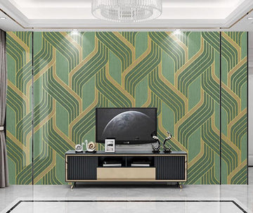 3D Interlacing Of Green And Yellow Waves 2002 Wall Murals