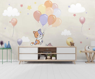 3D Balloon And Cute Cat 1997 Wall Murals