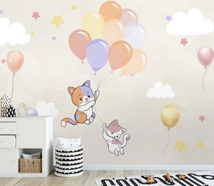 3D Balloon And Cute Cat 1997 Wall Murals