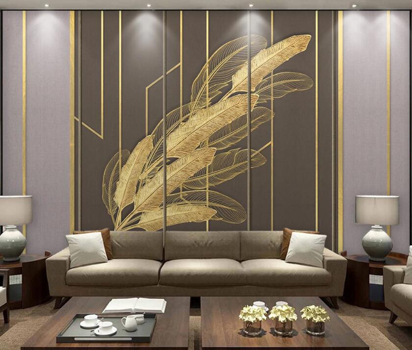 3D Golden Ornate Leaves 1995 Wall Murals