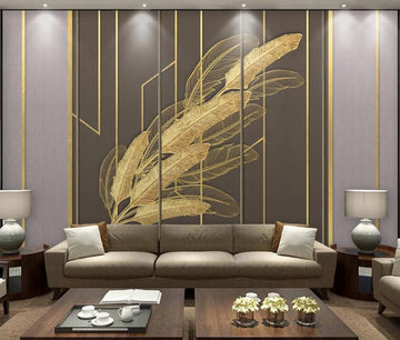 3D Golden Ornate Leaves 1995 Wall Murals