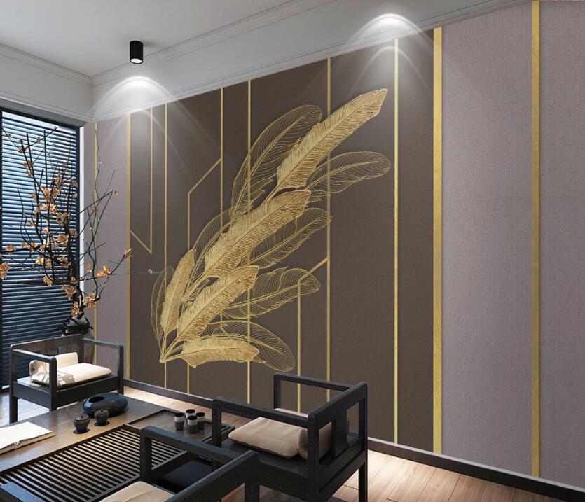 3D Golden Ornate Leaves 1995 Wall Murals