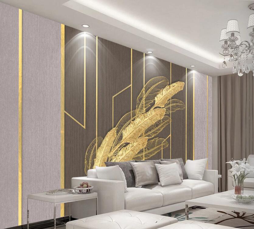 3D Golden Ornate Leaves 1995 Wall Murals