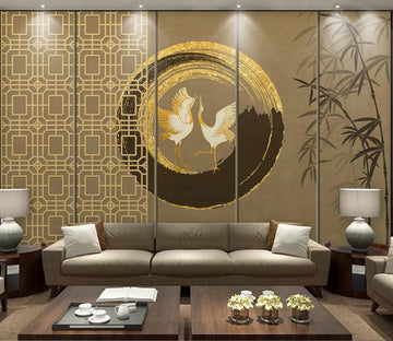 3D White Birds In Golden Circle 1993 Wall Murals