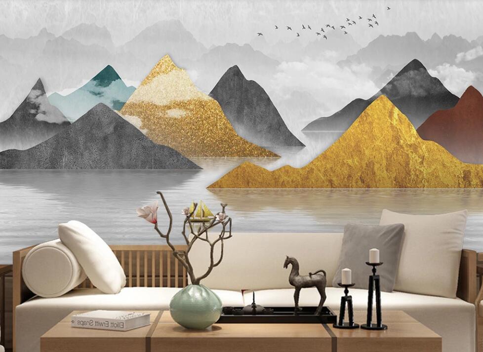 3D Four Colors Of Mountains In Water 1983 Wall Murals