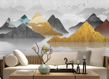 3D Four Colors Of Mountains In Water 1983 Wall Murals