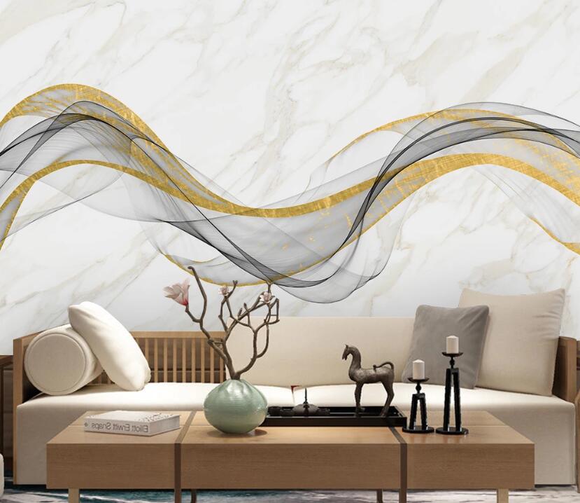 3D Gold Black Flowing Ribbon 1982 Wall Murals