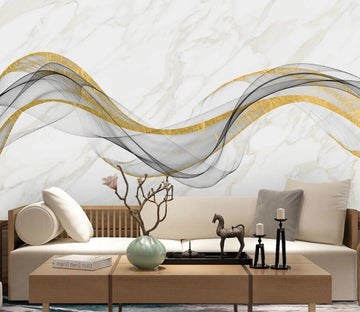 3D Gold Black Flowing Ribbon 1982 Wall Murals