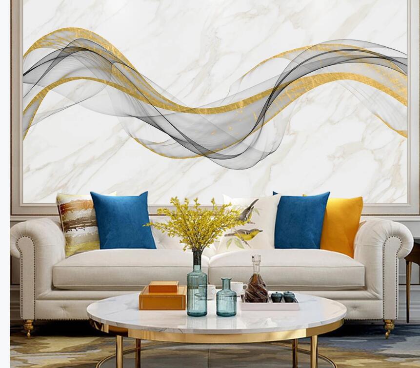 3D Gold Black Flowing Ribbon 1982 Wall Murals