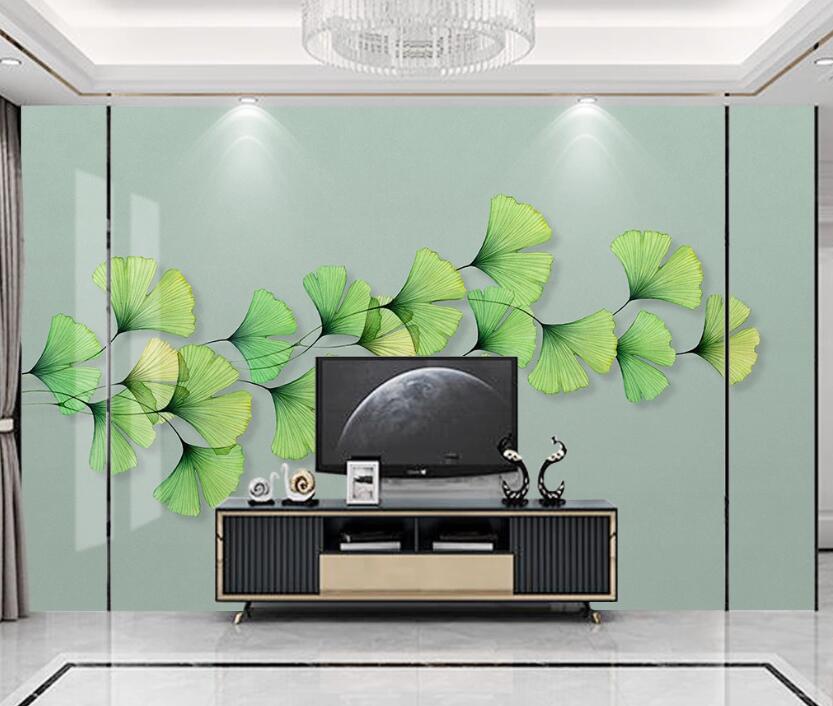 3D Green Ginkgo Leaves 1981 Wall Murals