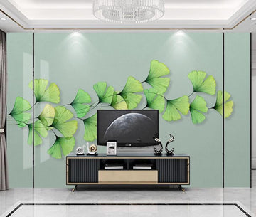 3D Green Ginkgo Leaves 1981 Wall Murals
