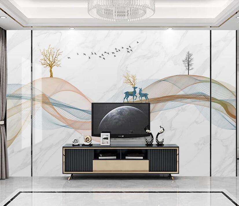 3D Two Blue Deer 1977 Wall Murals