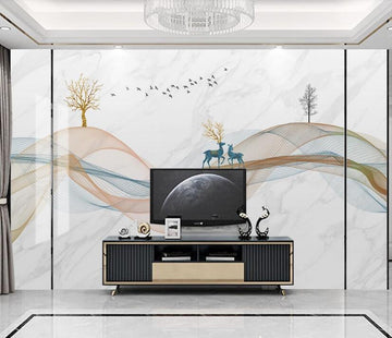 3D Two Blue Deer 1977 Wall Murals