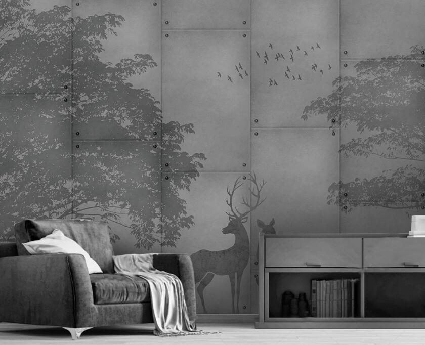 3D Grey Tree Shadow 1957 Wall Murals
