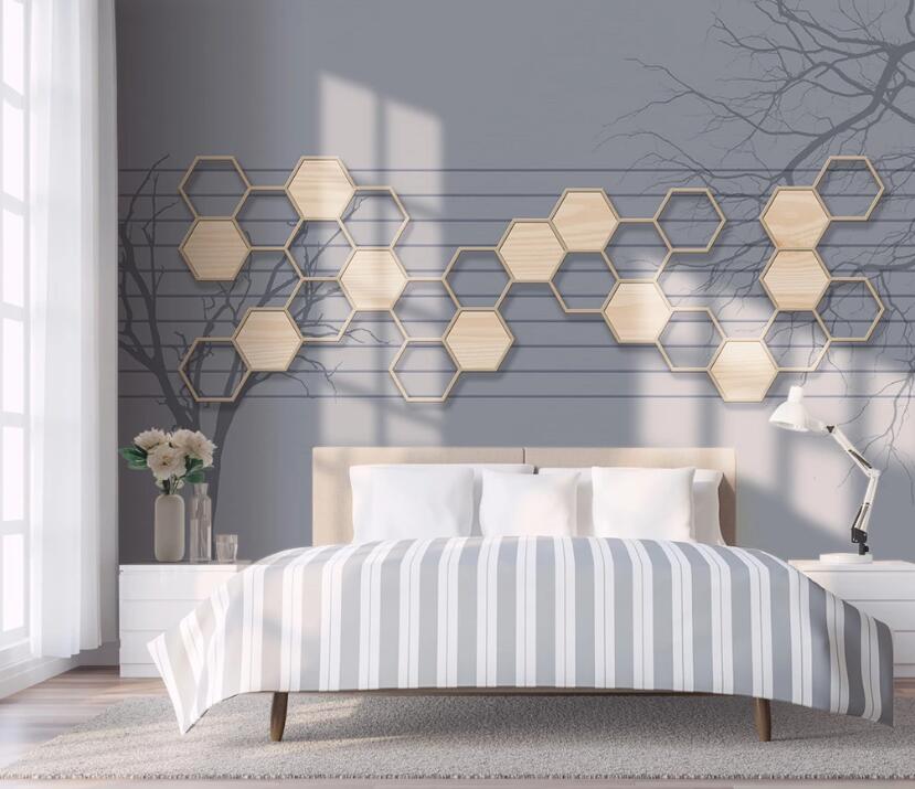 3D Yellow Hexagon 1954 Wall Murals