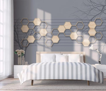 3D Yellow Hexagon 1954 Wall Murals