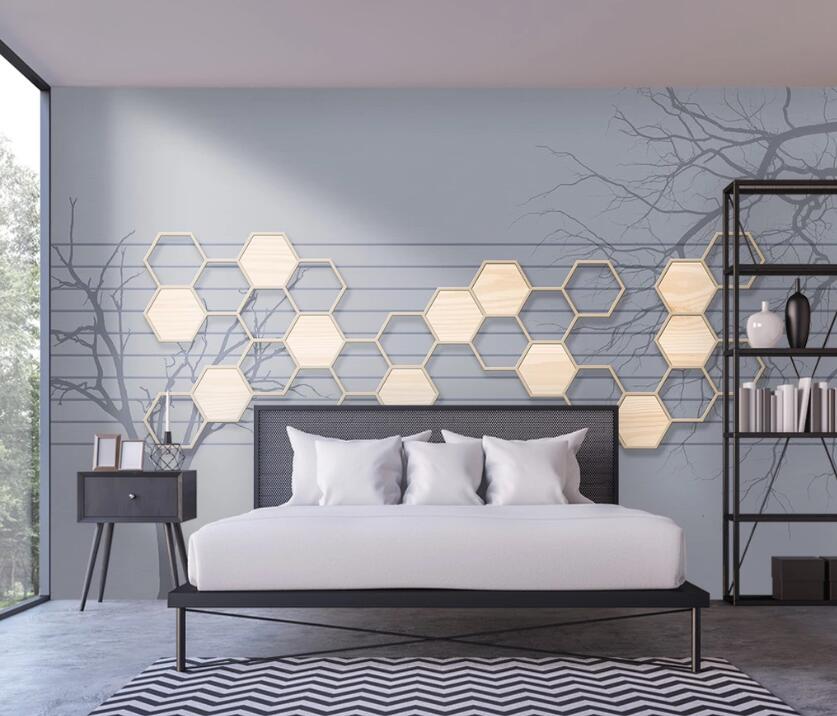 3D Yellow Hexagon 1954 Wall Murals