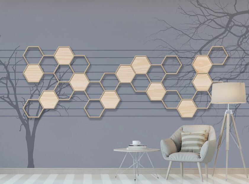 3D Yellow Hexagon 1954 Wall Murals