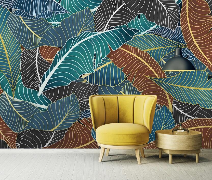 3D Rich Cascading Leaves 1947 Wall Murals