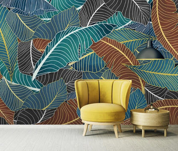 3D Rich Cascading Leaves 1947 Wall Murals