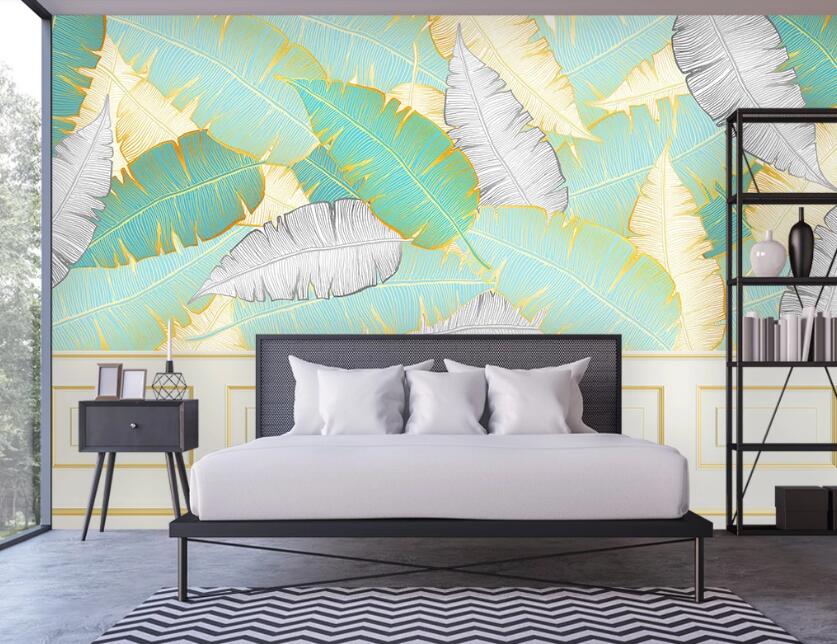 3D Four Colors Of Fresh Leaves 1945 Wall Murals
