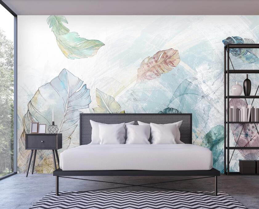 3D Light Color Oil Painting Leaves 1944 Wall Murals