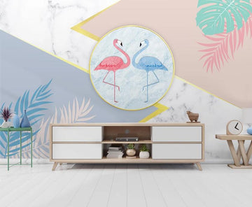 3D Pink And Blue Flamingos 1940 Wall Murals