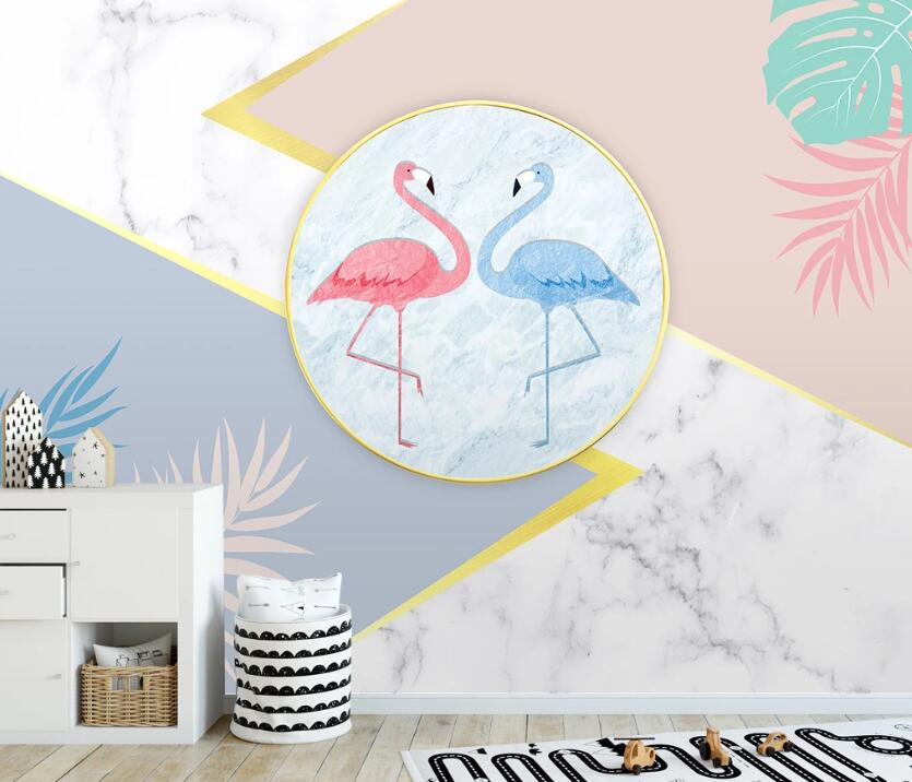 3D Pink And Blue Flamingos 1940 Wall Murals