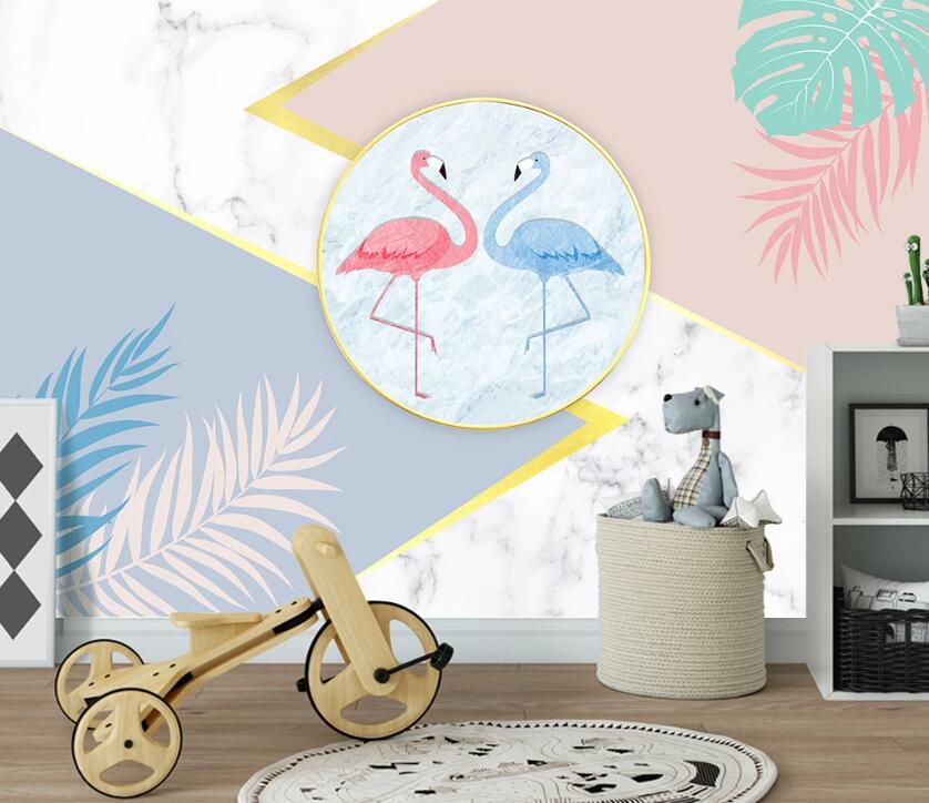 3D Pink And Blue Flamingos 1940 Wall Murals