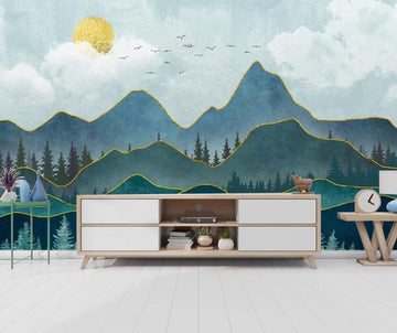 3D Blue And Green Mountains 1937 Wall Murals