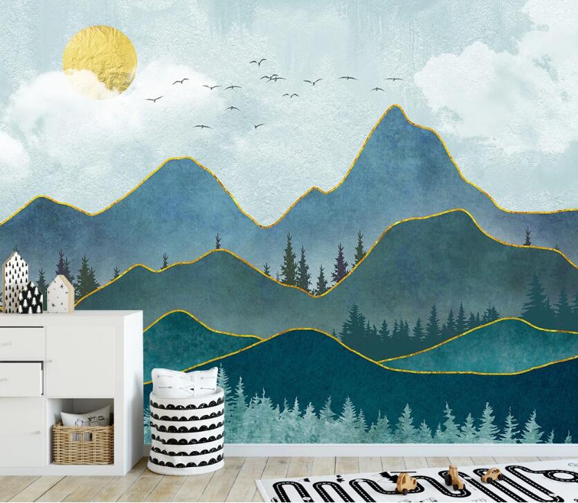 3D Blue And Green Mountains 1937 Wall Murals