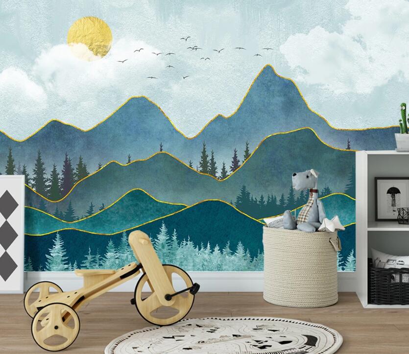 3D Blue And Green Mountains 1937 Wall Murals