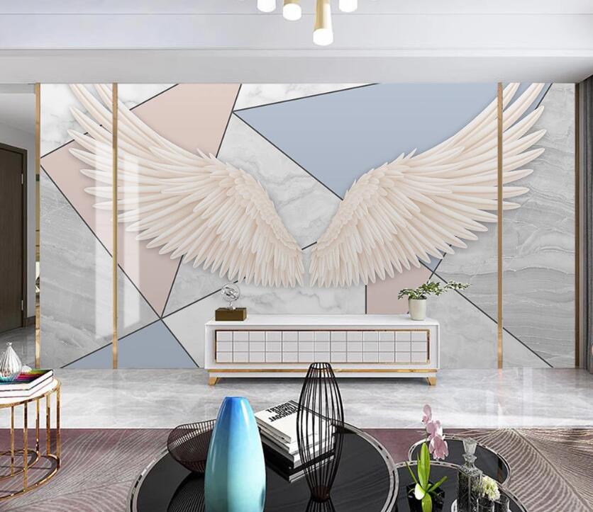 3D Warm White Beautiful Wings 1935 Wall Murals