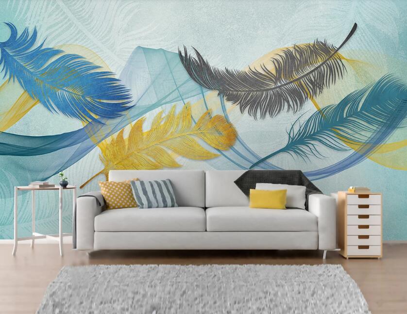 3D Intense Four-color Flowing Feathers 1934 Wall Murals