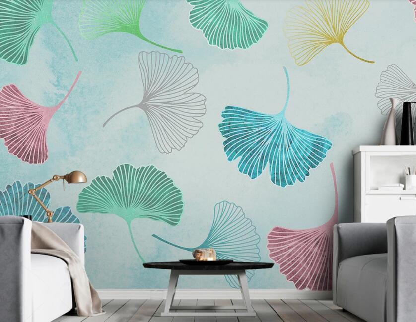 3D Colorful Fan-shaped Leaves 1932 Wall Murals