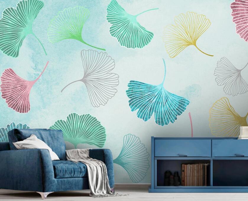 3D Colorful Fan-shaped Leaves 1932 Wall Murals