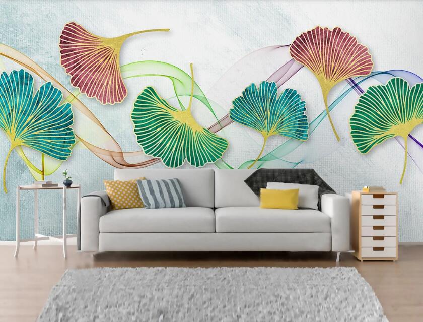 3D Three Color Fan-shaped Leaves 1931 Wall Murals