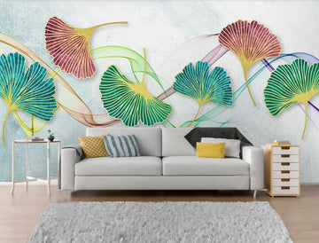 3D Three Color Fan-shaped Leaves 1931 Wall Murals