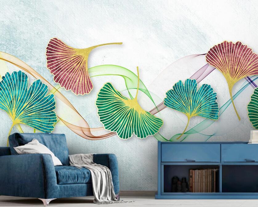 3D Three Color Fan-shaped Leaves 1931 Wall Murals