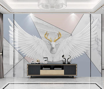 3D White Deer And Wings 1927 Wall Murals