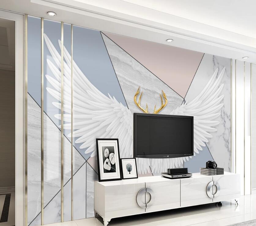 3D White Deer And Wings 1927 Wall Murals